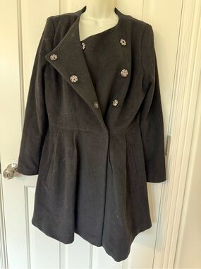 Vintage Stunning and unique BEBE Bebe Gray Peplum Flare Coat Sz. Lg. Wool - Y2K